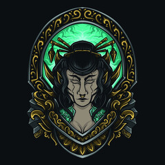 artwork illustration and t shirt design samurai robot geisha ornament