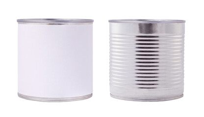 Tin can isolated on white. Empty space for your design