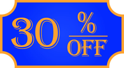 30 percent off. Blue and orange. Promotional discount label for promotions and discount offers.