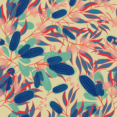 Australian Native Floral vector seamless repeat pattern - 445062944