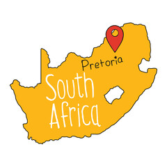 Map of South Africa with marked capital city Pretoria