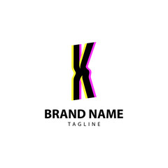 letter K bright glitch for creative brand, fun, playful and innovative vector logo design