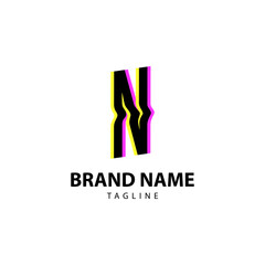 letter N bright glitch for creative brand, fun, playful and innovative vector logo design