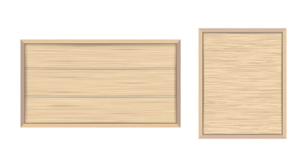 Wooden frame with plywood backdrop. Wooden planks built in a framed board. Empty text box or quote frame. Isolated vector illustration.