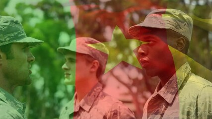 Waving cameroon flag against soldier saluting his army sergeant at training camp - Powered by Adobe