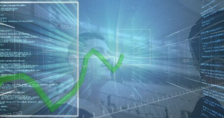 Animation of green line and data processing over rugby players