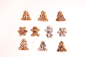 Gingerbread cookies lying on a white background 