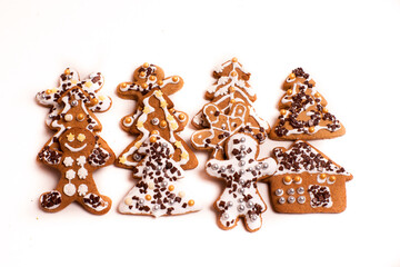 Gingerbread cookies lying on a white background 