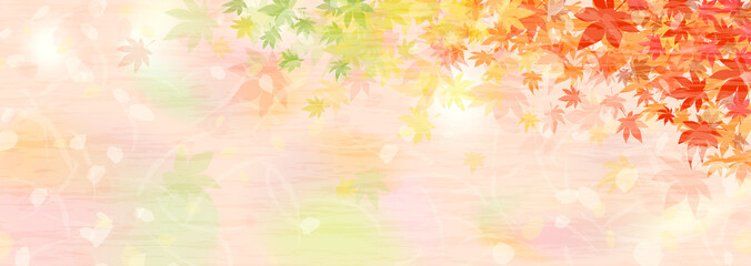 Obraz na płótnie Canvas 赤黄緑のグラデーションに染まった楓の葉の背景イラスト