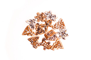 Gingerbread cookies lying on a white background 