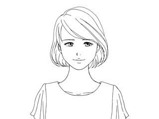 夏服の女性_正面_線画