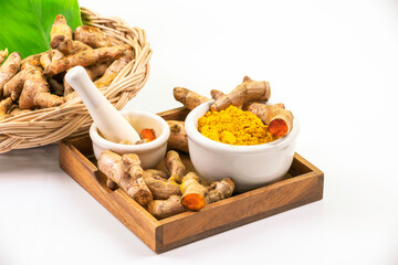 Turmeric extract powder (Curcuma longa) in a cup.