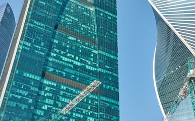 moscow city skyscraper with crane