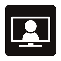 デスクトップPCでのオンライン通話のシンプルなアイコン/白ヌキ