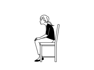 椅子に座っている猫背の女性-黒