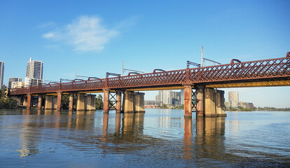 Fototapeta na wymiar The Lattice Truss John Whitton Railway Bridge Across the Parramatta River Sydney Australia