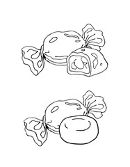 Candy, hard caramel, chocolate candies. Fruits in chocolate. Vector logo illustration on a white background. 