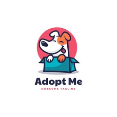 Vector Logo Illustration Adopted Dog Mascot Cartoon Style.