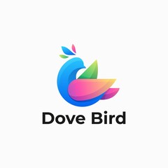 Vector Logo Illustration Dove Bird Gradient Colorful Style.