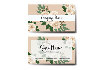 Business Card Template Camellia Flower .Double-sided Blue Colors. Flat Design Vector Illustration. Stationery Design