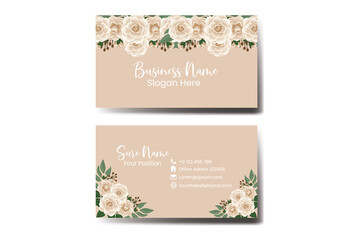 Business Card Template Camellia Flower .Double-sided Blue Colors. Flat Design Vector Illustration. Stationery Design