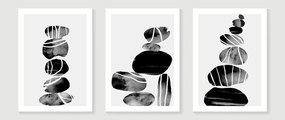 Abstract art background vector. Minimal hand painted watercolor and line art illustration.  Design for wall decoration, wall arts, cover, postcards, brochure.  © TWINS DESIGN STUDIO