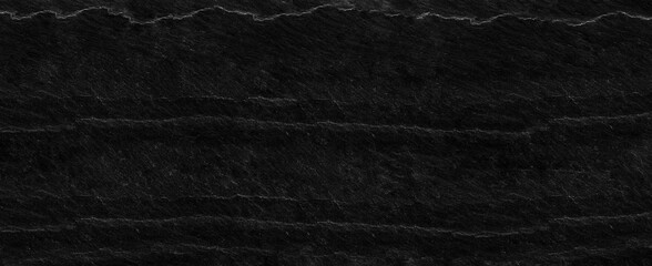 Panorama black lined marble stone background with copy space. Black grunge banner with rock texture