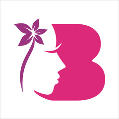creative letter B logo with face negative space. beauty logo template vector