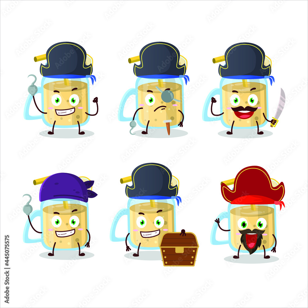 Wall mural Cartoon character of banana smoothie with various pirates  emoticons. Vector illustration