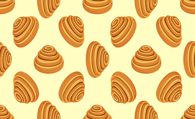 Kanelbulle - Swedish cinnamon roll. Fresh Swedish kanelbulle swirl pastry. Baked sweet roll seamless pattern.