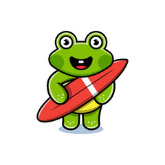 cartoon animal cute frog holding a surfboard