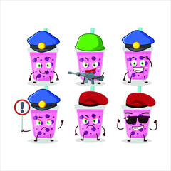 A dedicated Police officer of grapes milk with boba mascot design style. Vector illustration
