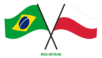Brazil and Poland Flags Crossed And Waving Flat Style. Official Proportion. Correct Colors.