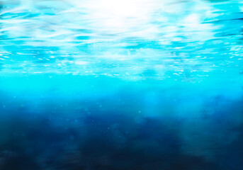 海やプールの水中から見た、キラキラの水面イラスト