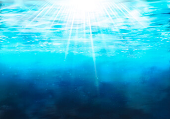 海やプールの水中から見た、キラキラの水面イラスト