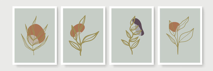 Fototapeta na wymiar Set of A4 cards with botanical motifs.