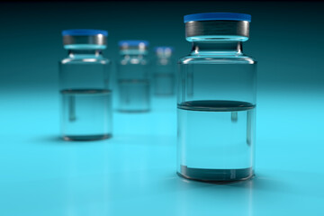 Simulated vaccine vial on a laboratory, 3D- Render