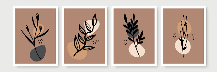 Set of boho natural poster. Vector illustration or wall decoration design templates, greeting card, aesthetic wall decor.