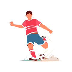 Football players. Soccer sportsman, people playing with ball. Athlete goal and kick, isolated sport action and workout vector illustration