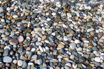 abstract nature background, texture of pebbles. Stone background. Sea pebbles. Kemer july 2021