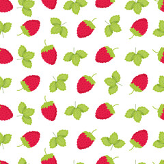 colorful pattern of strawberry and leaves. Tasty strawberries on branches. Vector illustration