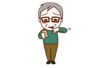 ＜全身・正面＞スマホを見ながらじゅるりとよだれを垂らして拭う高齢の男性