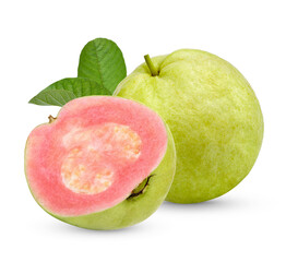 Fresh Guava fruit with leaves isolated on white background