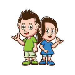 Cartoon little kids showing shaka hand sign