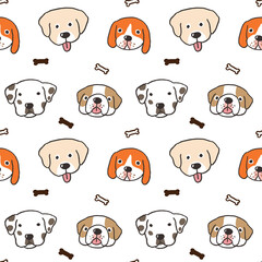 Seamless Pattern with Cartoon Dog Face Design on White Background