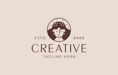 Aphrodite cute Logo Design Template. Vector Illustration of aphrodite greek women goddess of beauty with circle line. Company and Business flat icon design template © Profdesigns