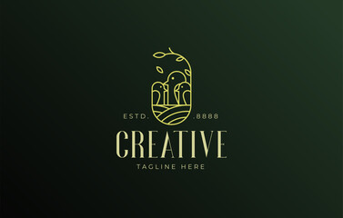 Bird's Nest Logo. Vector illustration logo design of three chicks on a bird's nest. line icon design template