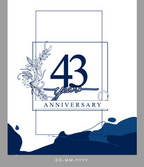43rd Anniversary logotype with hand drawn background blue color for celebration event, wedding, greeting card, and invitation.