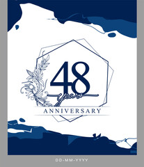 48th Anniversary logotype with hand drawn background blue color for celebration event, wedding, greeting card, and invitation.