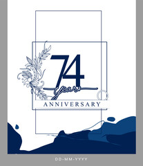 74th Anniversary logotype with hand drawn background blue color for celebration event, wedding, greeting card, and invitation.